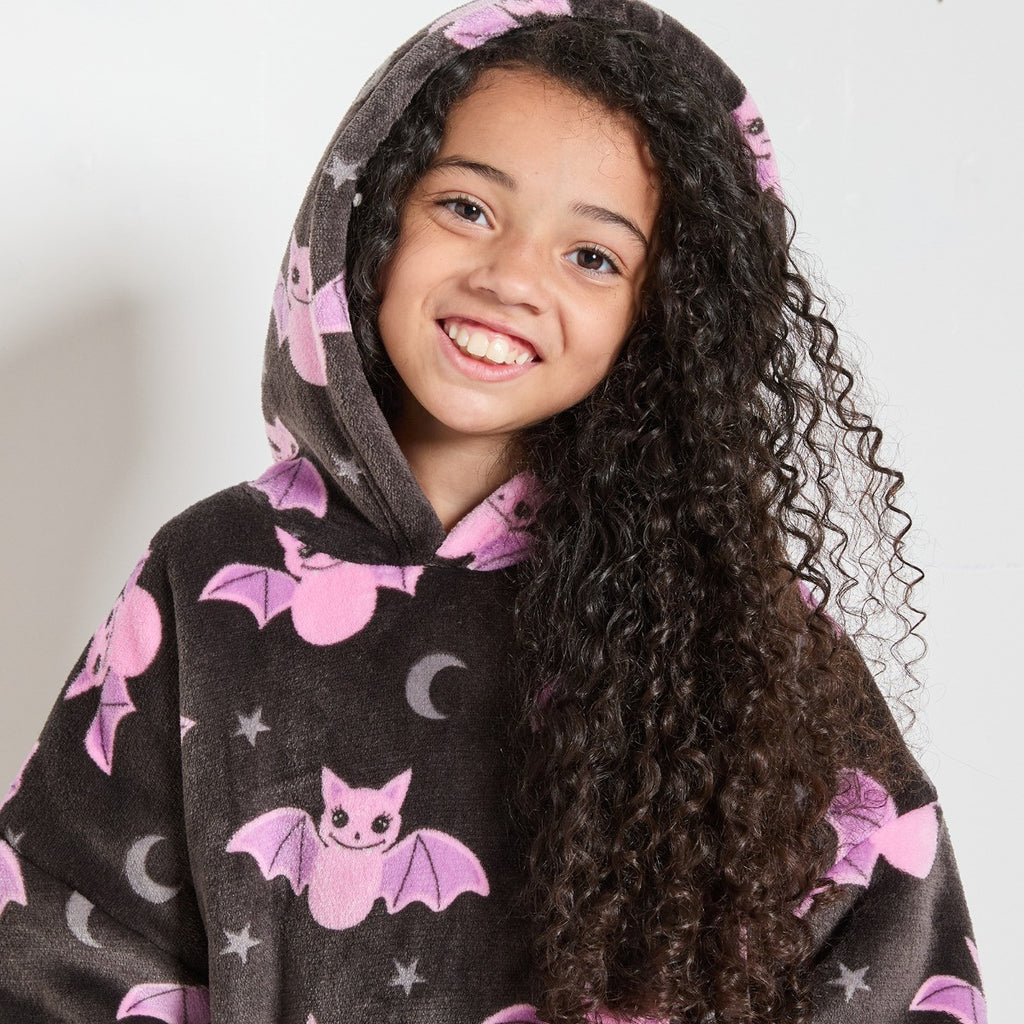 Kids Bat Print Hoodie Blanket - Black 🇬🇧