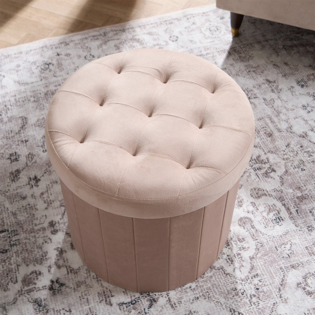 Matte Velvet Foldable Round Storage Ottoman 🇬🇧