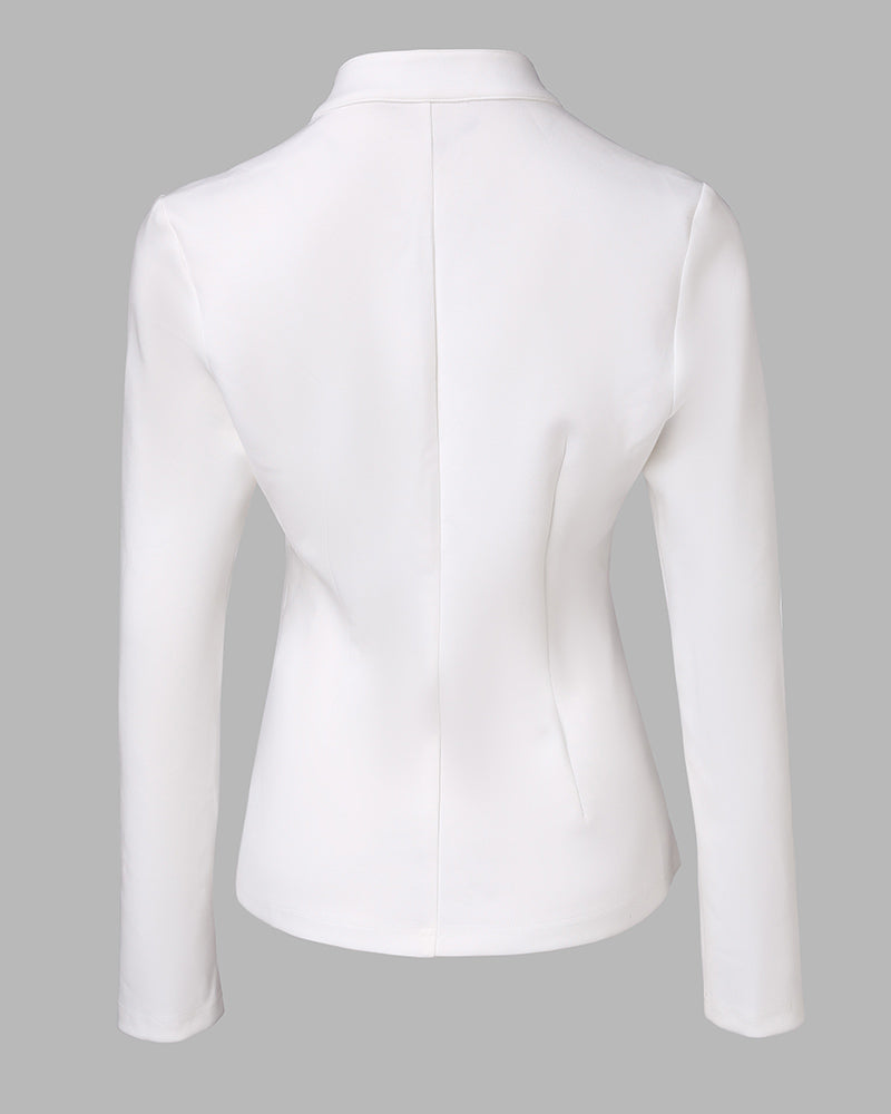 Stand Collar Long Sleeve Blazer Metal Button Front Work Office Jackets Coat 🇺🇸