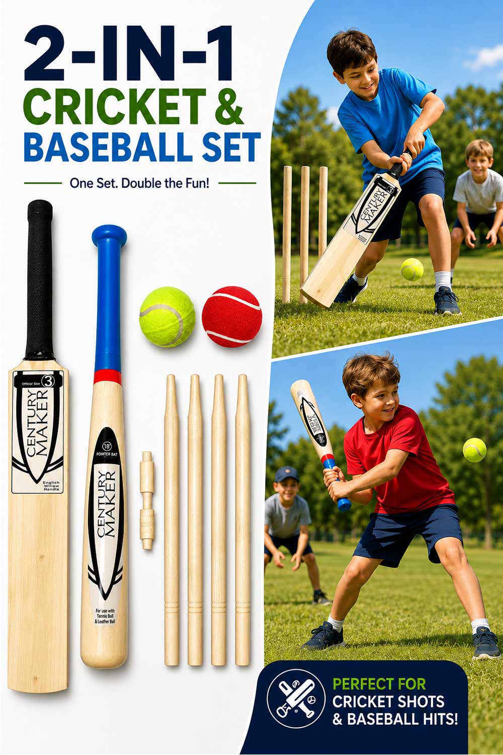 Kids Wooden Cricket & Baseball Set with Mesh Carry Bag 🇬🇧