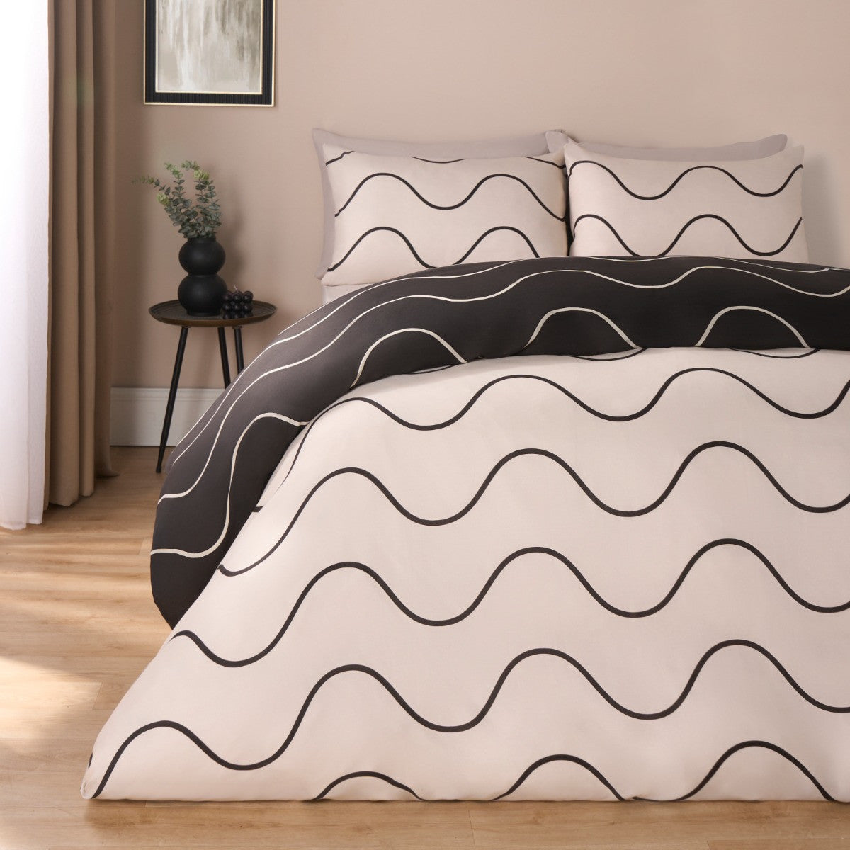 Waved Lines Print Duvet Cover Set - Monochrome 🇬🇧