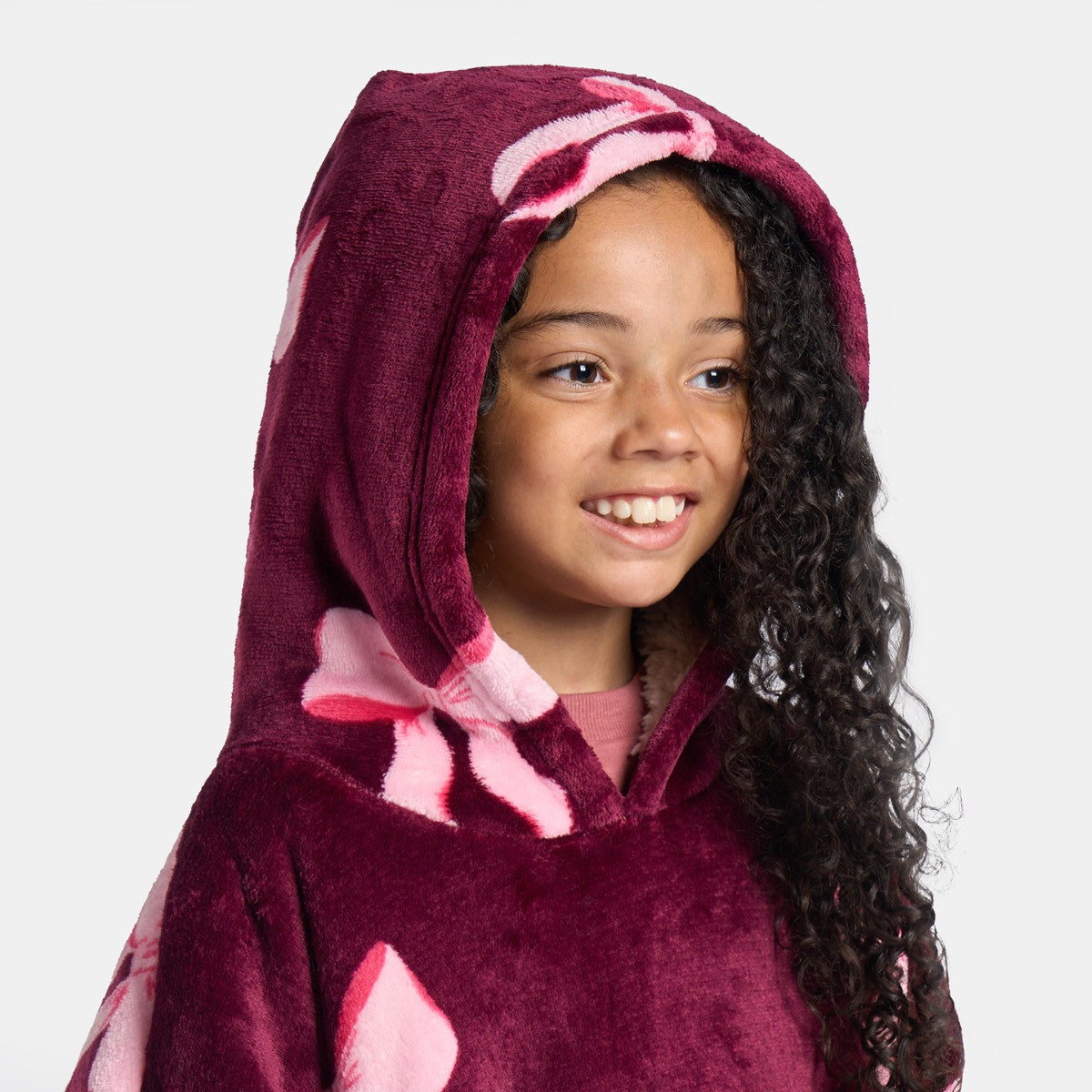 Kids Bow Print Hoodie Blanket - Burgundy/Pink 🇬🇧