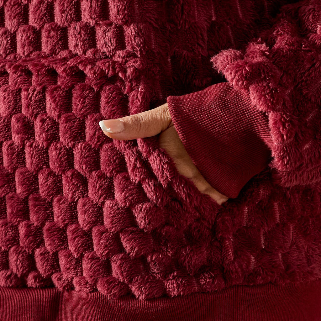 Adults Waffle Fleece Hoodie Pyjama Set - Burgundy 🇬🇧