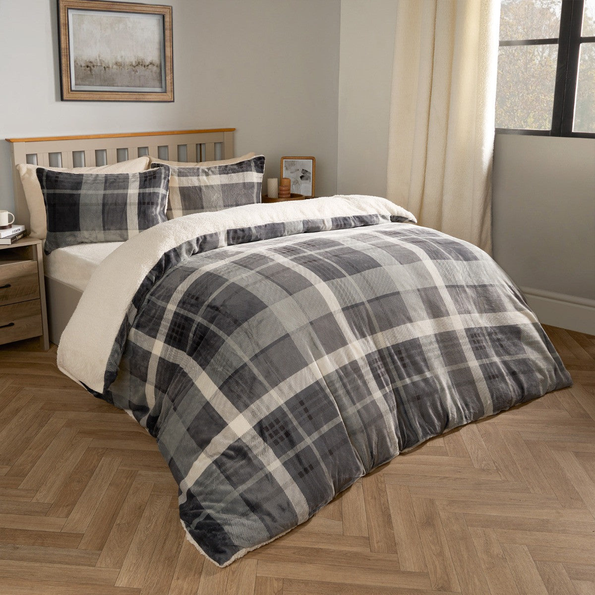 Winsford Check Fleece Duvet Set - Grey 🇬🇧