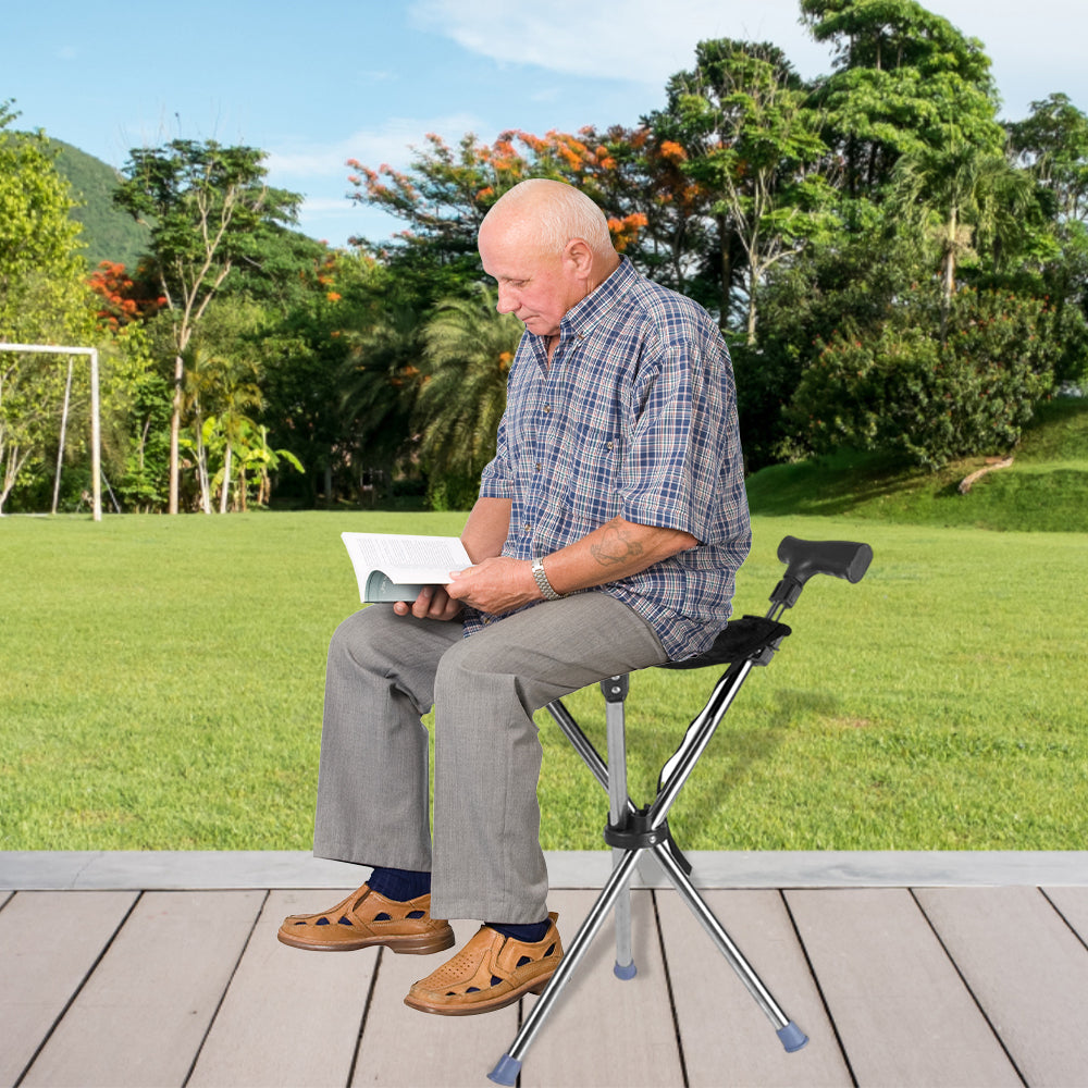Folding Portable Walking Stick Seat Adjustable Aluminium Cane Chair Stool🇬🇧