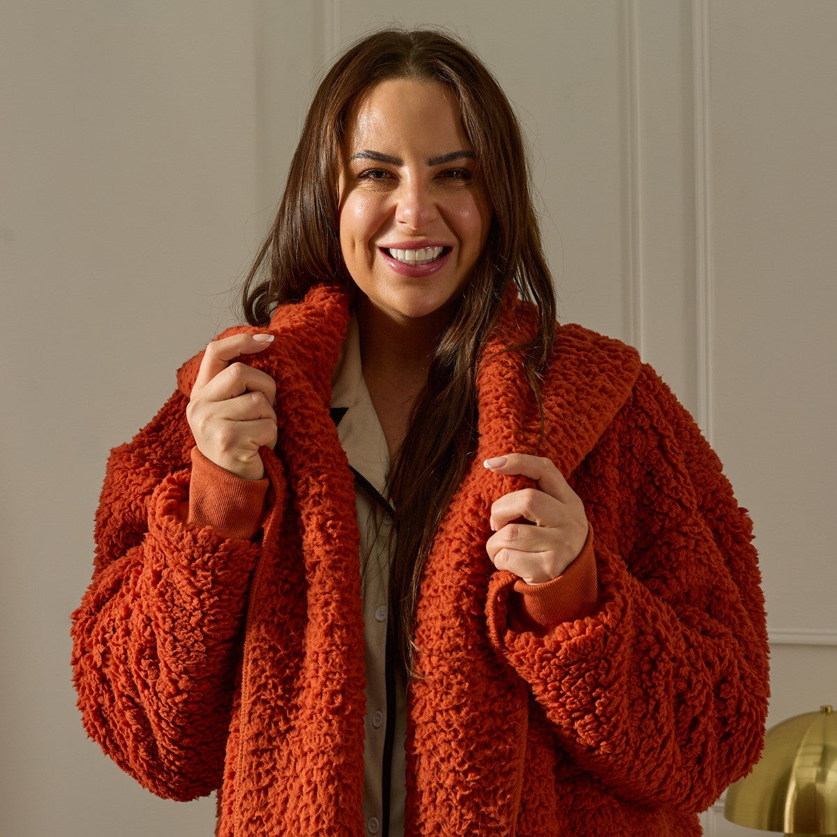 Waterfall Teddy Fleece Cardigan - Rust 🇬🇧