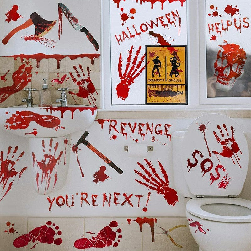 12 Sheets Halloween horrifying Bloody Stickers Bloody Handprint Window Decoration 🇬🇧