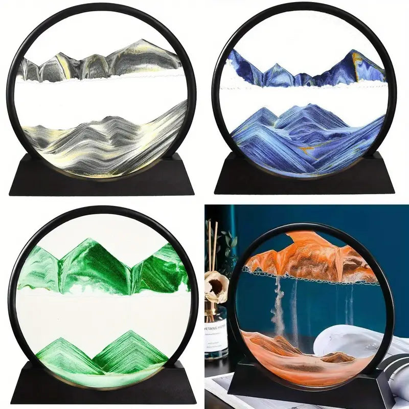 3D Dynamic Moving Sand Painting round glass stand 🇨🇳