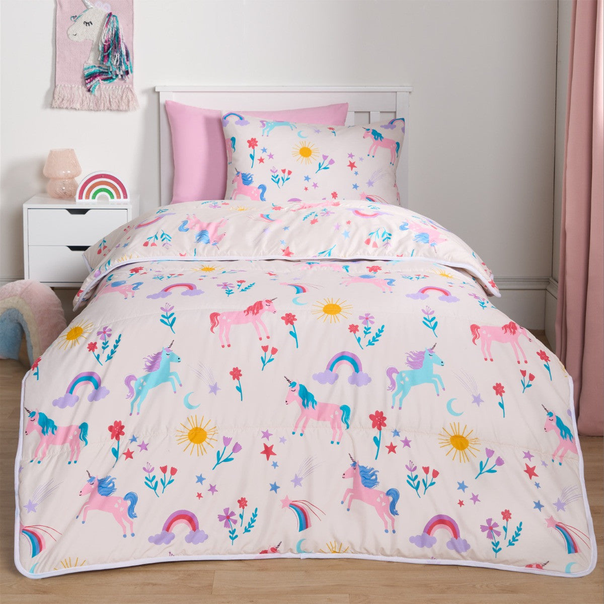 Unicorn Coverless 10.5 Duvet & Pillowcase, Pink - Single 🇬🇧