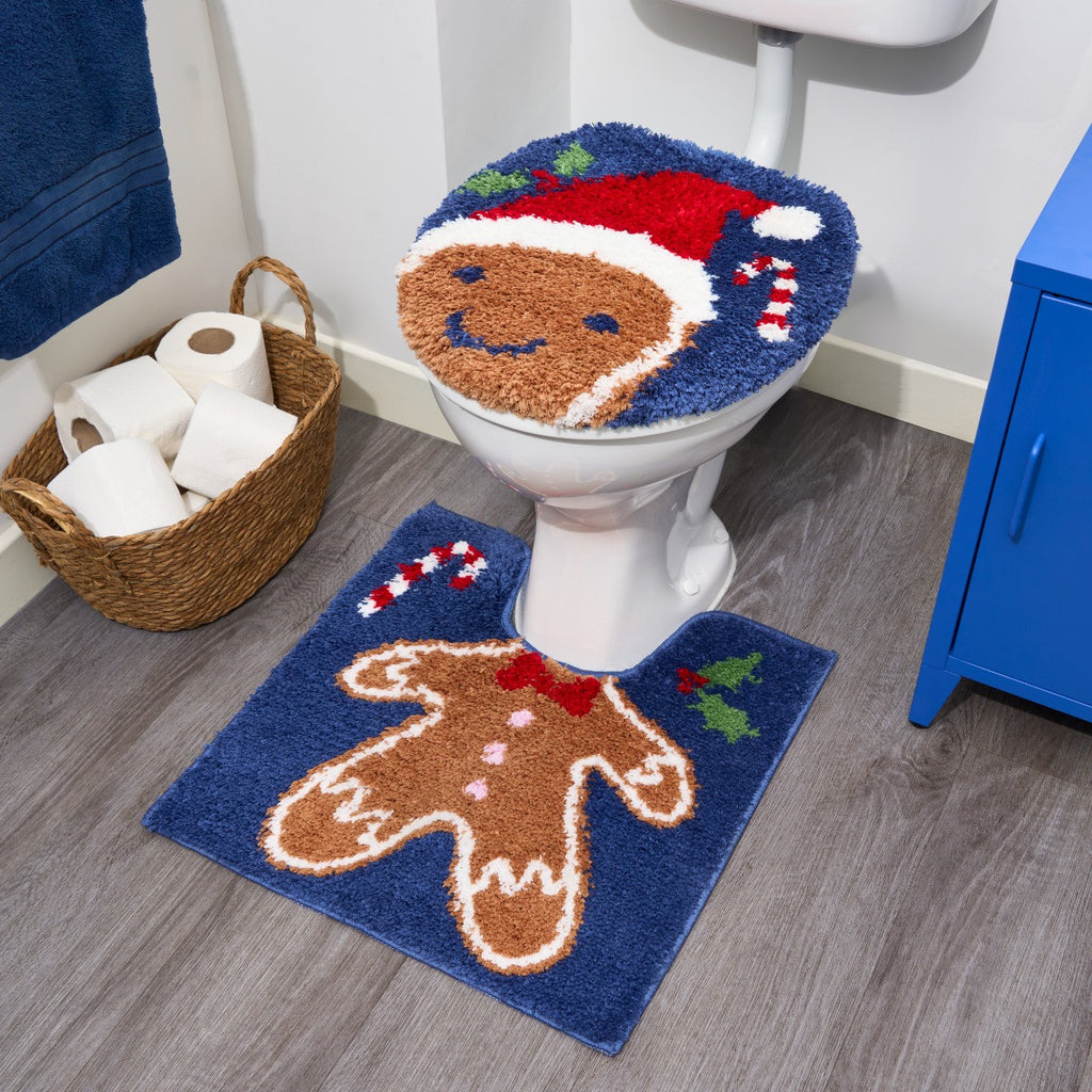Gingerbread Pedestal Mat & Toilet Seat Cover - Navy 🇬🇧