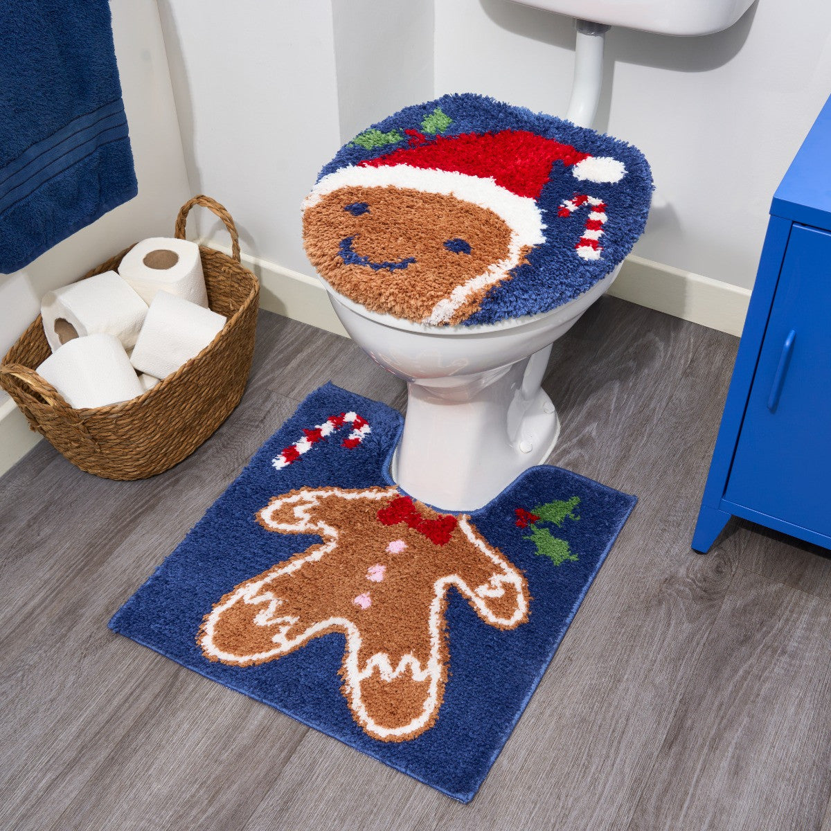 Gingerbread Pedestal Mat & Toilet Seat Cover - Navy 🇬🇧