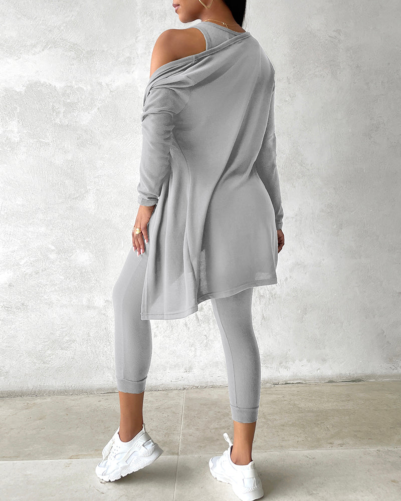 3 Piece Lounge Set Crewneck Sleeveless Tank Top Long Sleeve Open Front Coat Pants Sweatsuit 🇺🇸