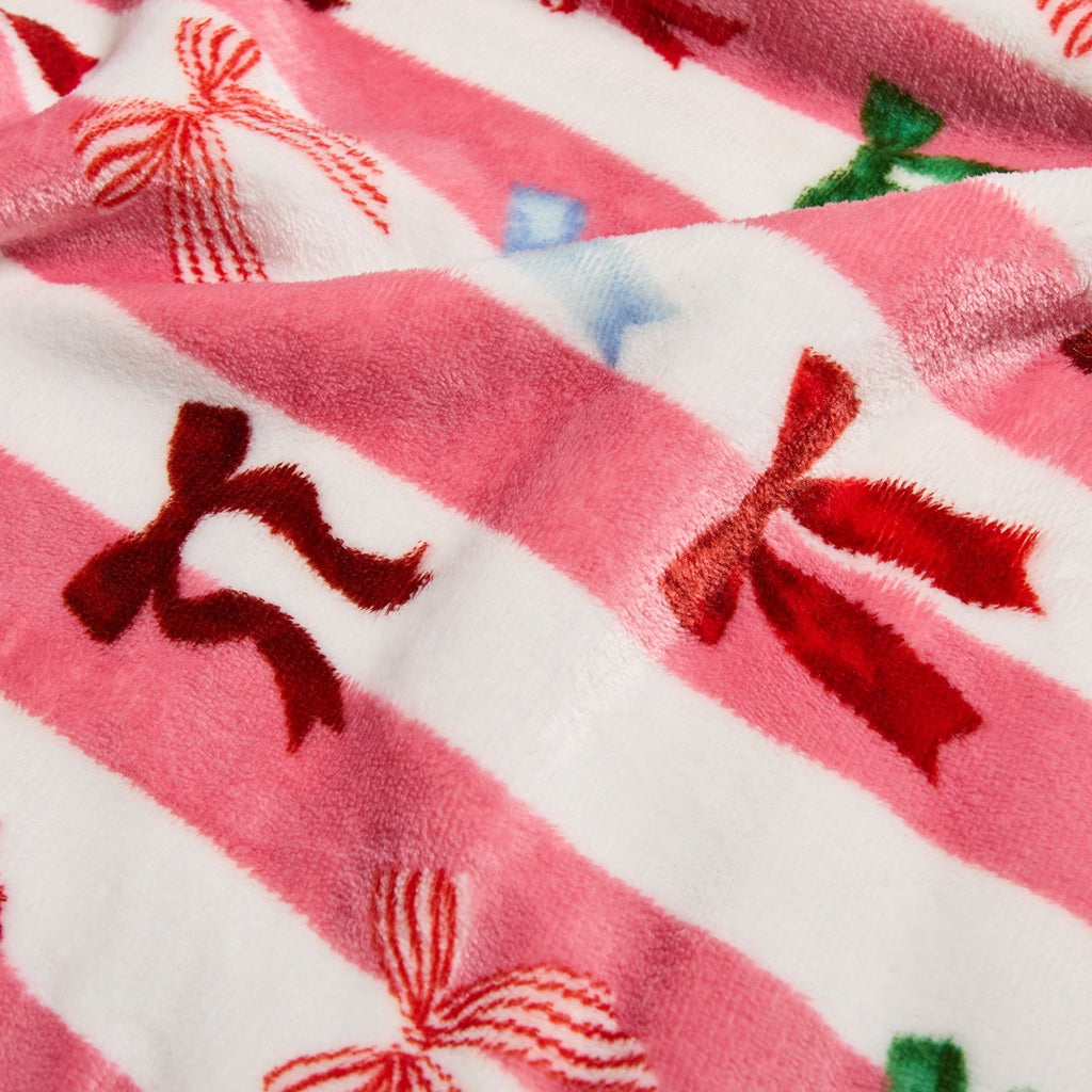 Pet Multi Bow Stripe Sherpa Reverse Throw - Pink/White 🇬🇧