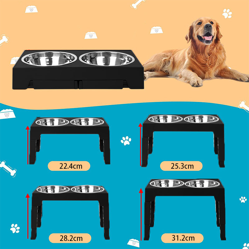 Elevated Dog Bowls 5 Height Adjustable Stand Raised dog bowl with Double Stainless Steel Bowls for Small Medium Large Dogs - Black 🇬🇧