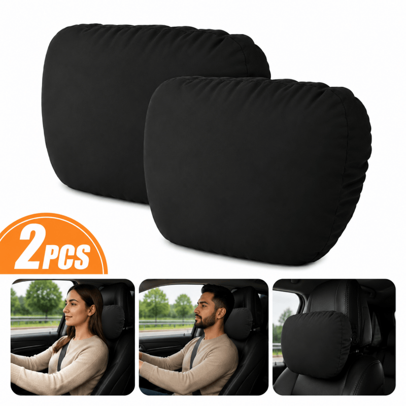 2Pack Black Car Headrest Pillow Neck Support Cushion Ergonomic Driving Comfort Pad 🇬🇧