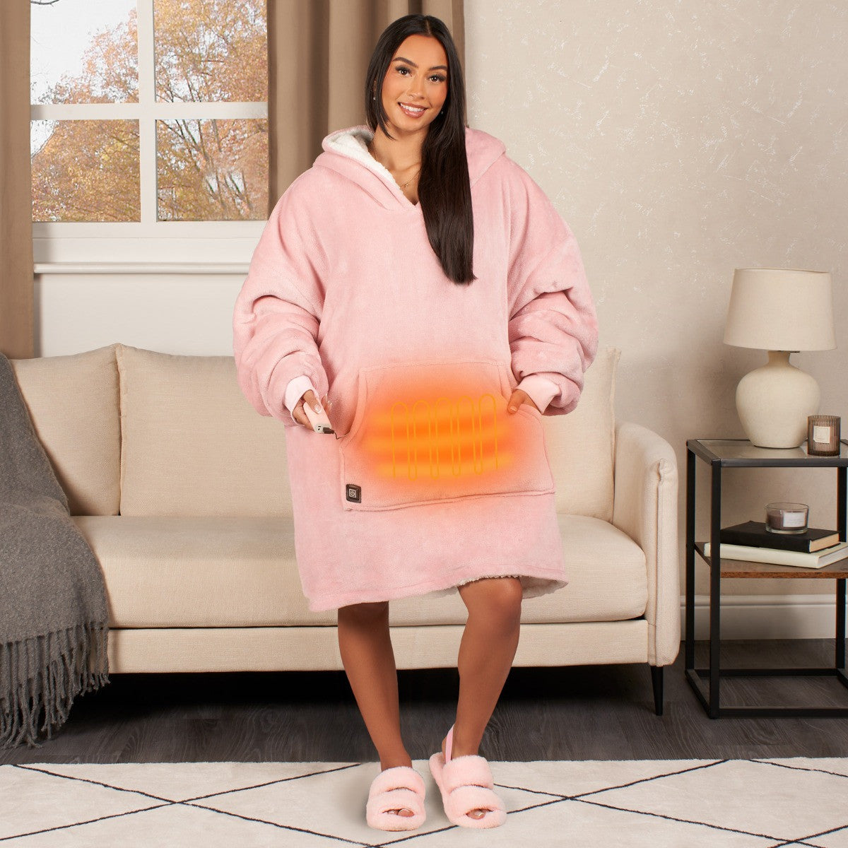 Adults Electric Heated Oversized Hoodie Blanket - Blush 🇬🇧