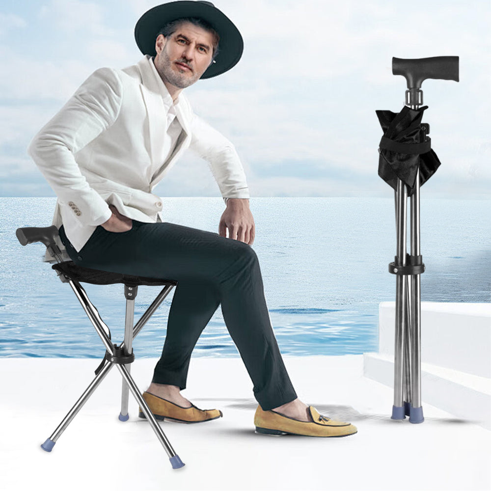 Folding Portable Walking Stick Seat Adjustable Aluminium Cane Chair Stool🇬🇧