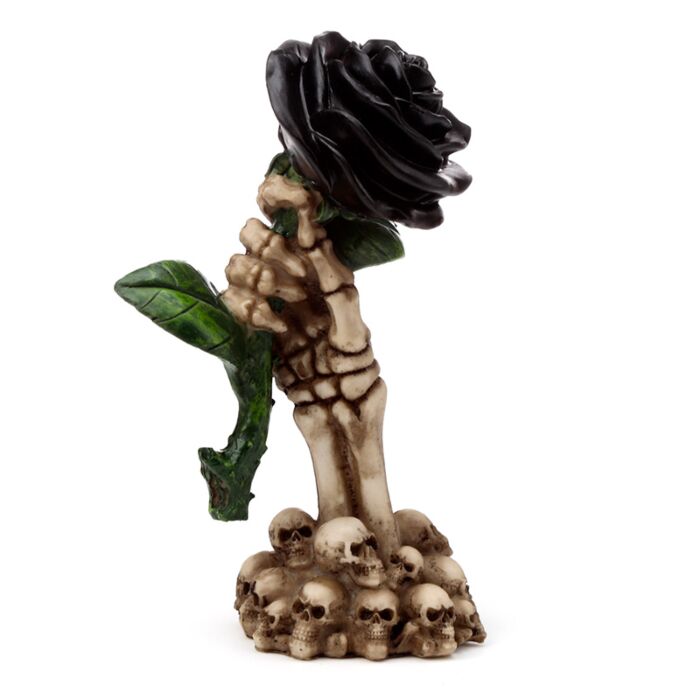 Gothic Skull Decoration - Skeleton Hand Holding Black Rose 🇬🇧