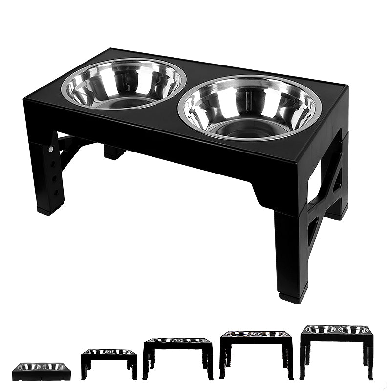 Elevated Dog Bowls 5 Height Adjustable Stand Raised dog bowl with Double Stainless Steel Bowls for Small Medium Large Dogs - Black 🇬🇧