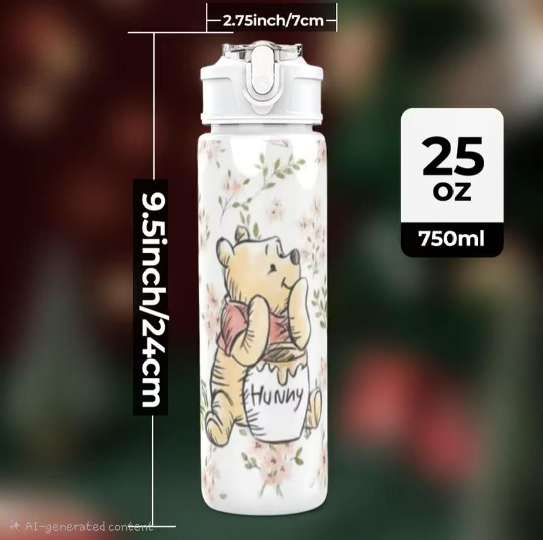 1pc Disney Winnie Plastic Water Bottle, Cute Printed Design 🇨🇳