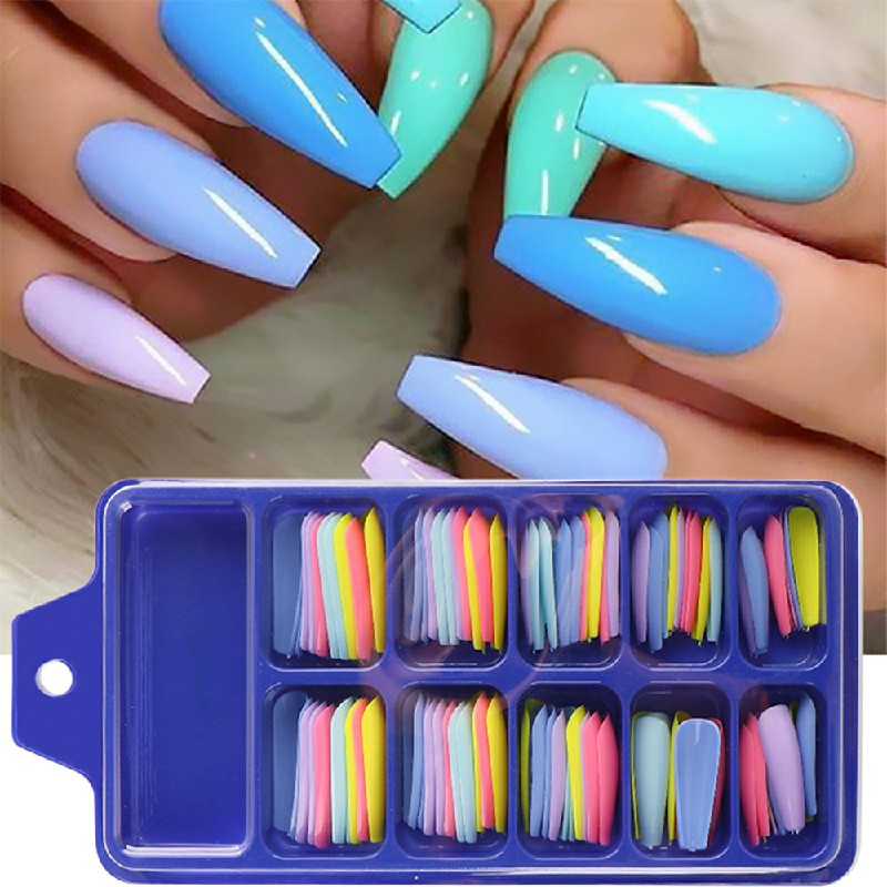 Long Fake Nails Acrylic Artificial False Nail Tips Stick on Full Nail 100 pcs - Combination A 🇬🇧