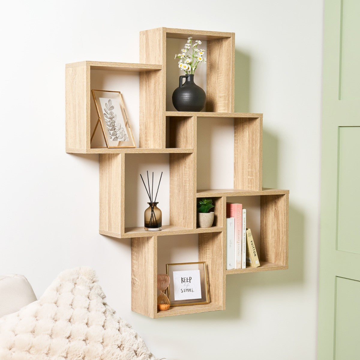 6-Tier Mounted Cube Shelving Unit - Natural Wood 🇬🇧