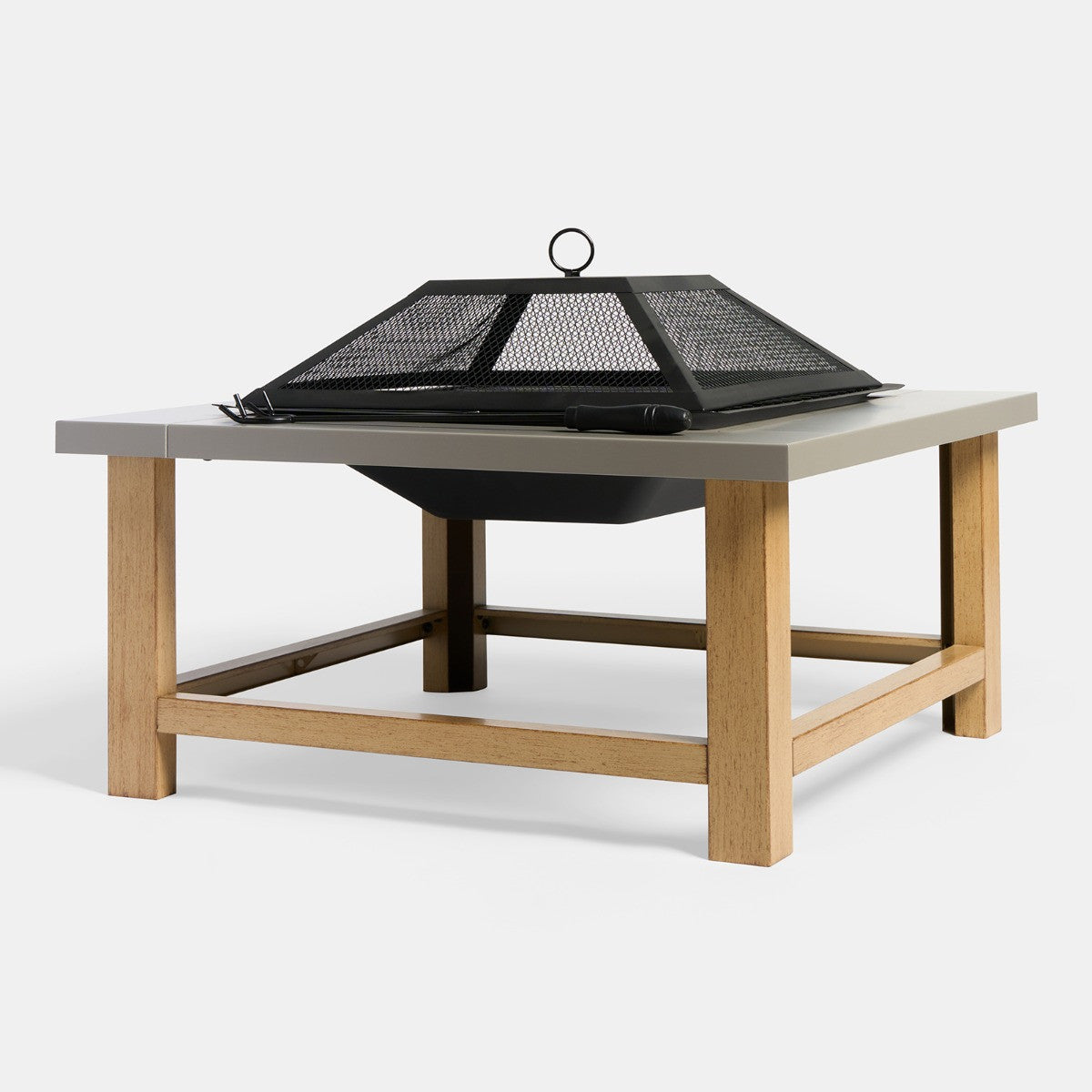 Square Outdoor Firepit with Cover & Poker - Grey 🇬🇧