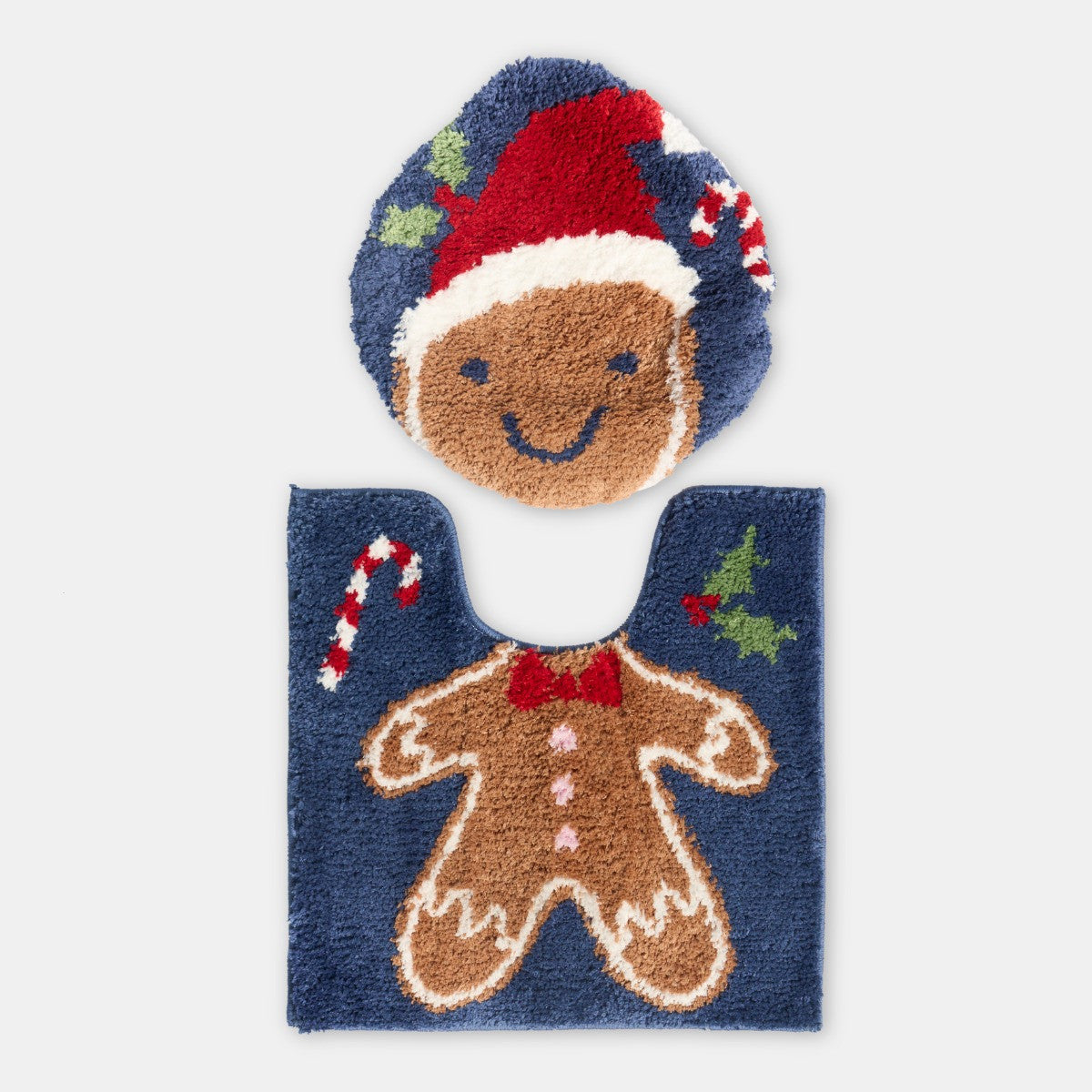 Gingerbread Pedestal Mat & Toilet Seat Cover - Navy 🇬🇧