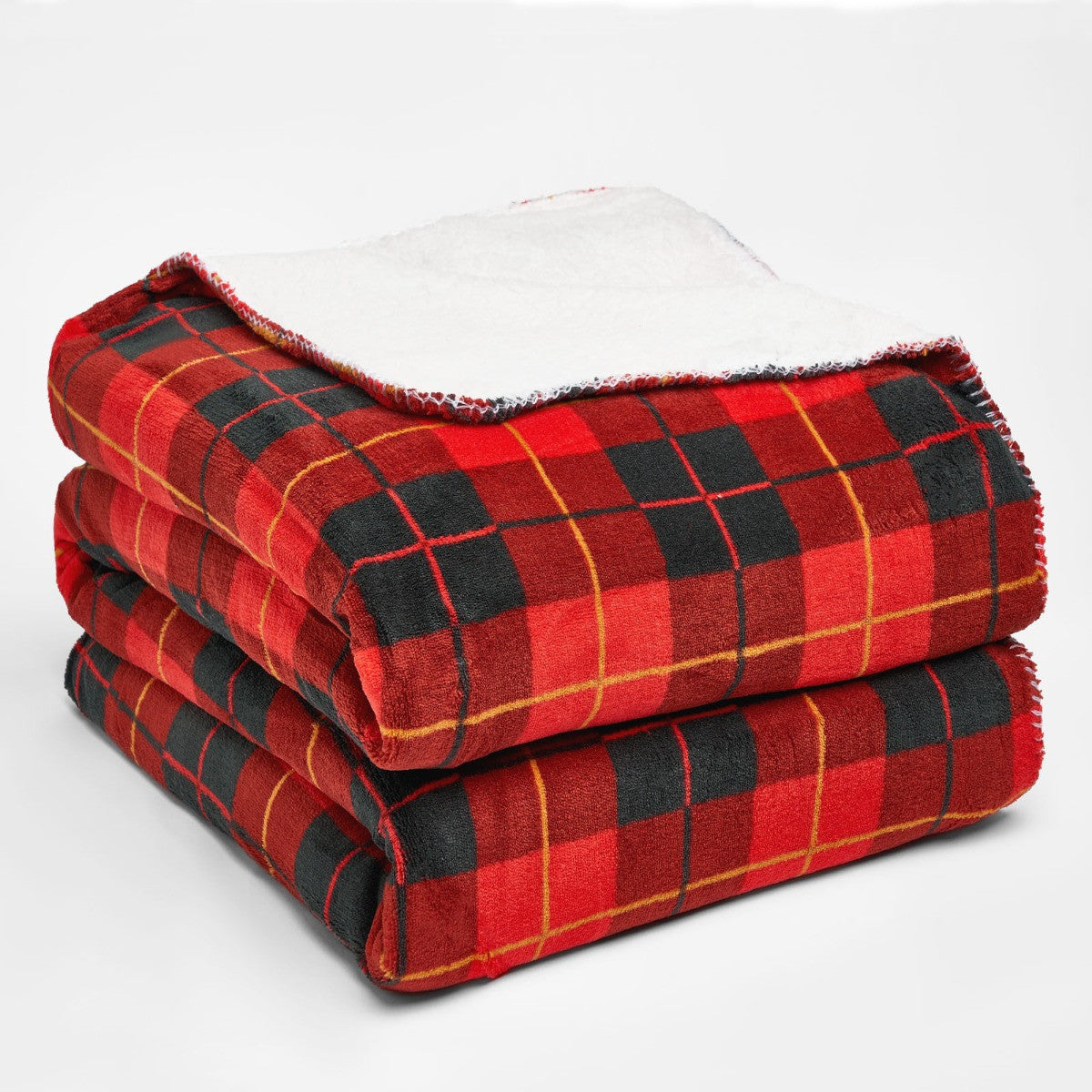 Large Tartan Sherpa Flannel Fleece Throw Blanket, Check Red - 130 x 160cm 🇬🇧