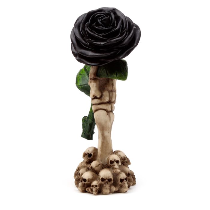 Gothic Skull Decoration - Skeleton Hand Holding Black Rose 🇬🇧