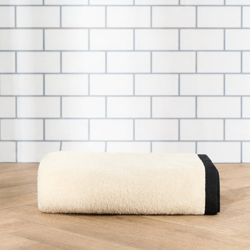 100% Cotton Border Trim Towel - Cream/Black 🇬🇧