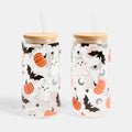 2 Pack Ghost Bat Print Plastic Drinking Jars - Multi 🇬🇧