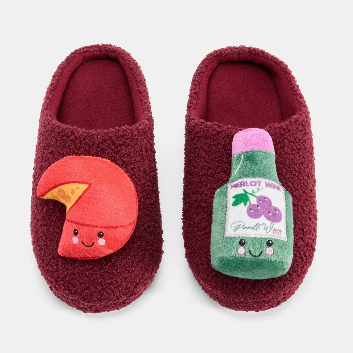 Cheese & Wine Boucle Slippers - Burgundy 🇬🇧