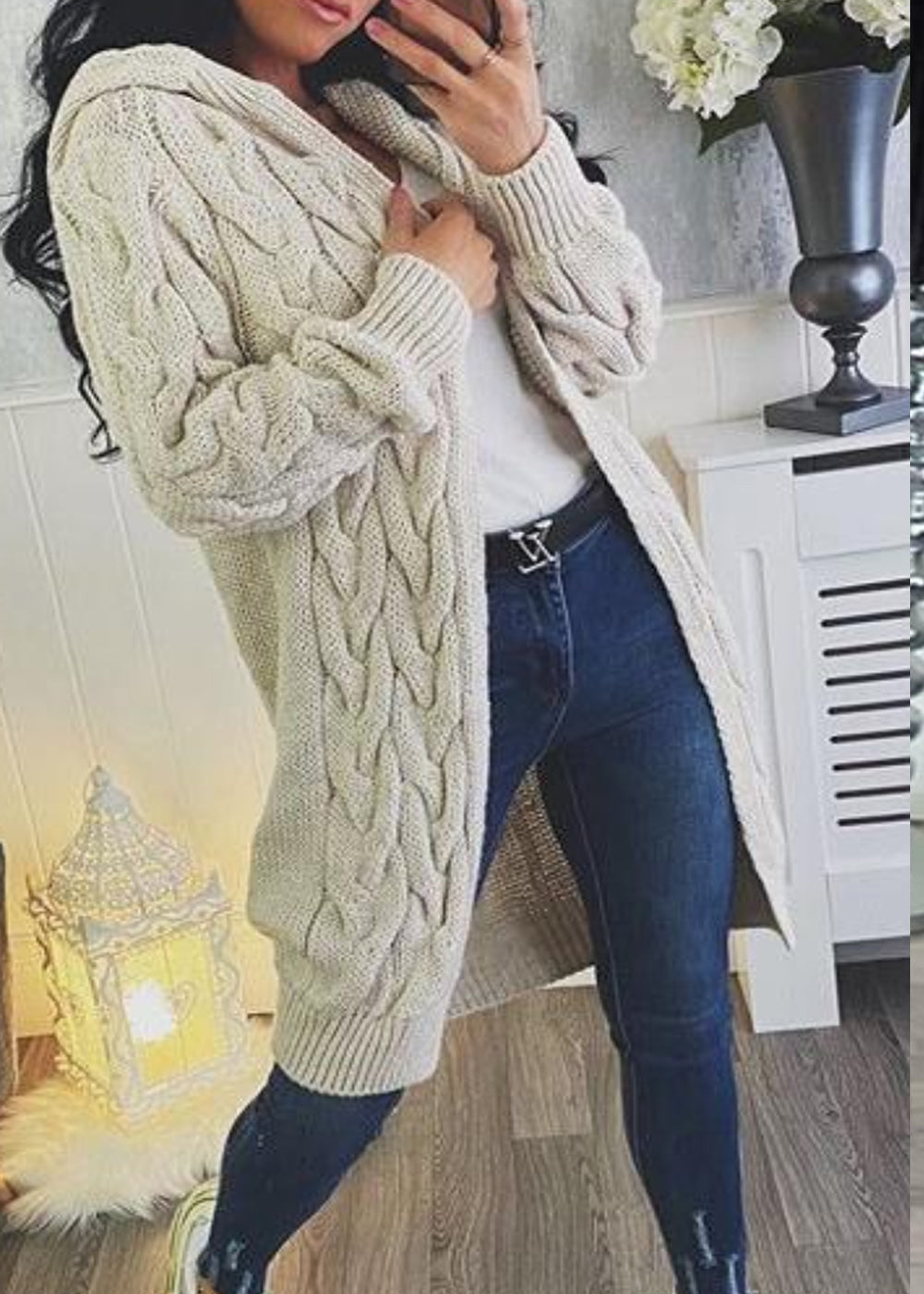 Chunky Cable Knitted Oversized Hooded Cardigan 🇬🇧