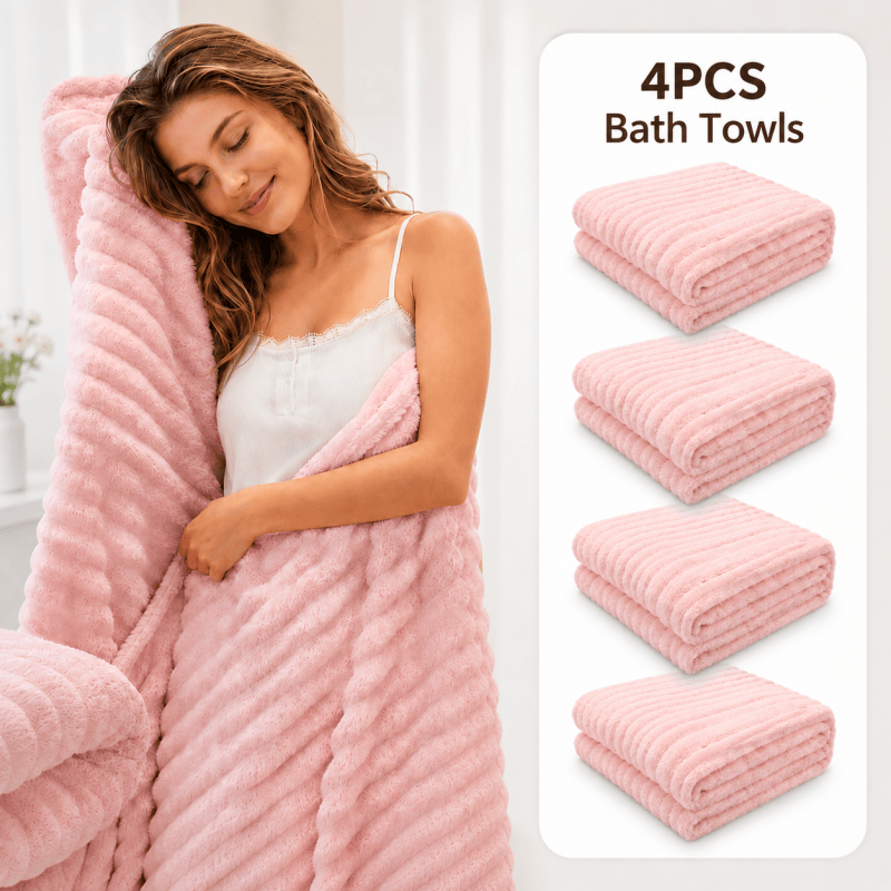 4PCS Fleece Bath Towels 70 x 135cm Soft Absorbent Quick Dry Xmas Christmas Gift Set 🇬🇧