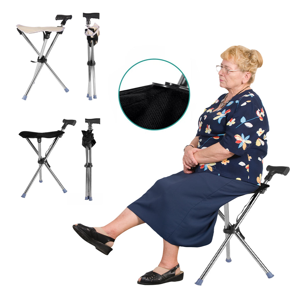 Folding Portable Walking Stick Seat Adjustable Aluminium Cane Chair Stool🇬🇧