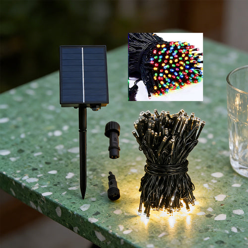 50m 500LED Solar Fairy Lights With Stake Solar Panel Multicolor Garden String Lights Waterproof  🇬🇧