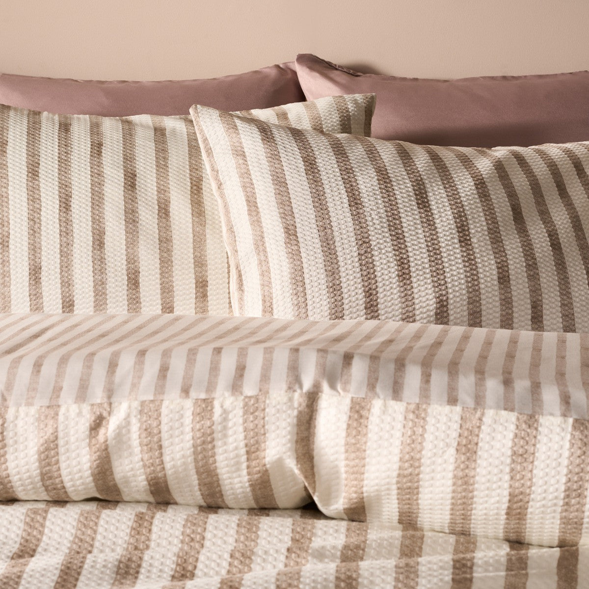 Waffle Watercolour Stripe Duvet Set - Stone 🇬🇧