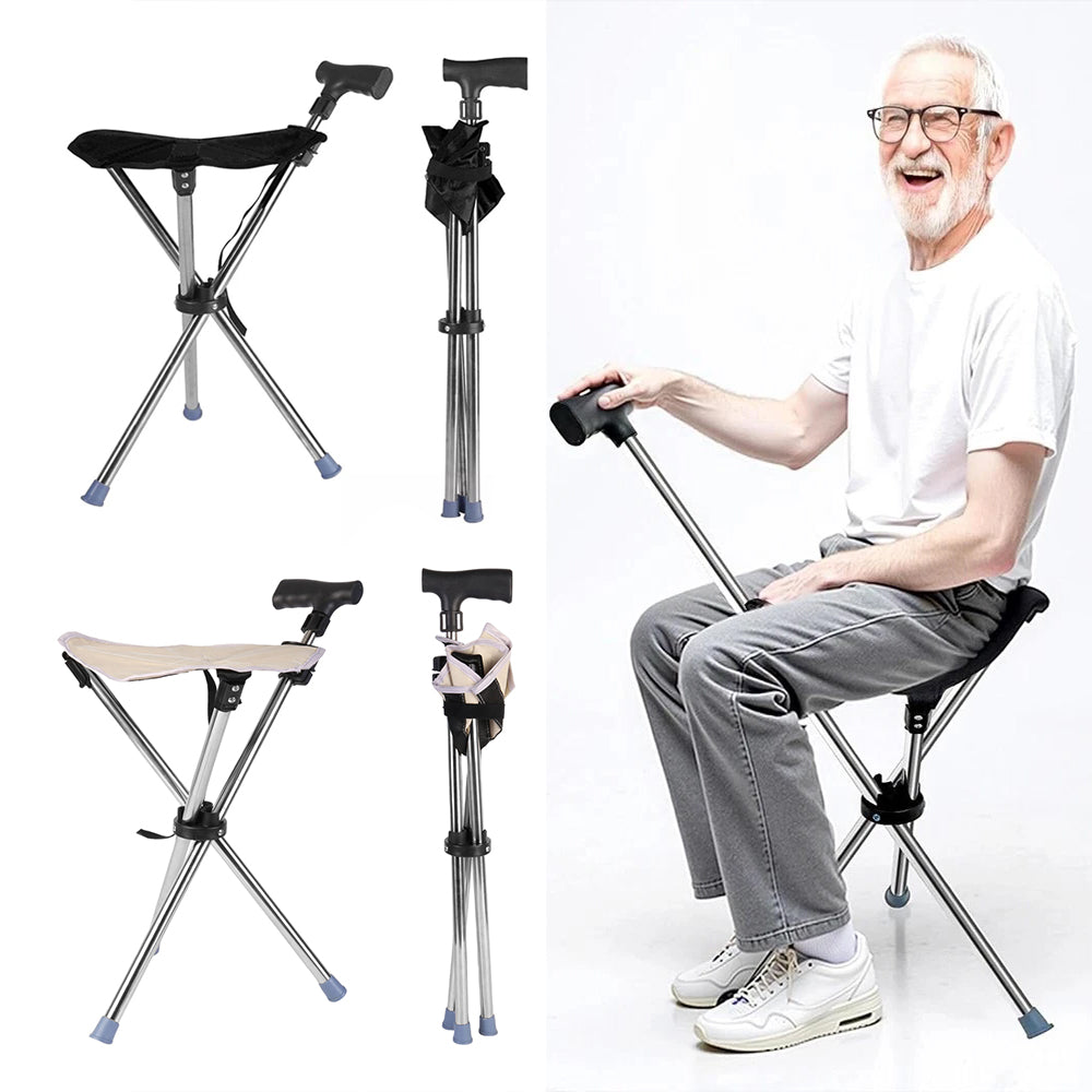 Folding Portable Walking Stick Seat Adjustable Aluminium Cane Chair Stool🇬🇧