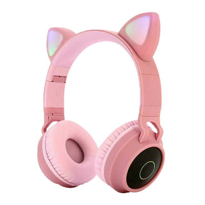 Wireless Cat Ear Bluetooth 5.0 Stereo Bass Headset LED Lights Earphone - Pink 🇬🇧
