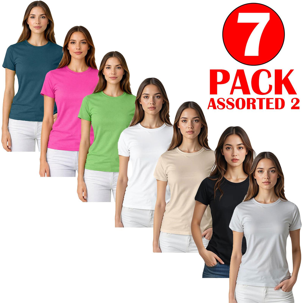 7 Pack Women's Plain Poly-cotton T-Shirts 🇬🇧