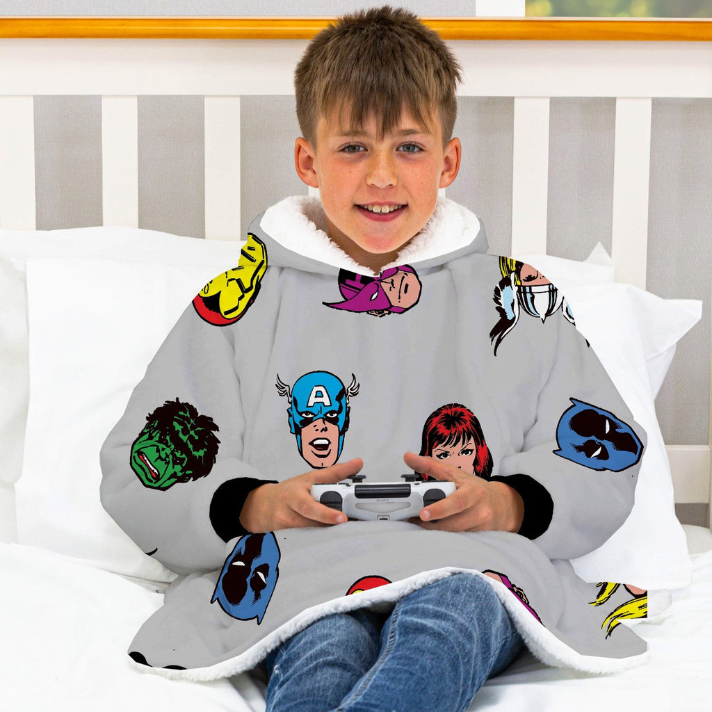 Marvel Comics Hoodie Blanket, Kids - Grey 🇬🇧