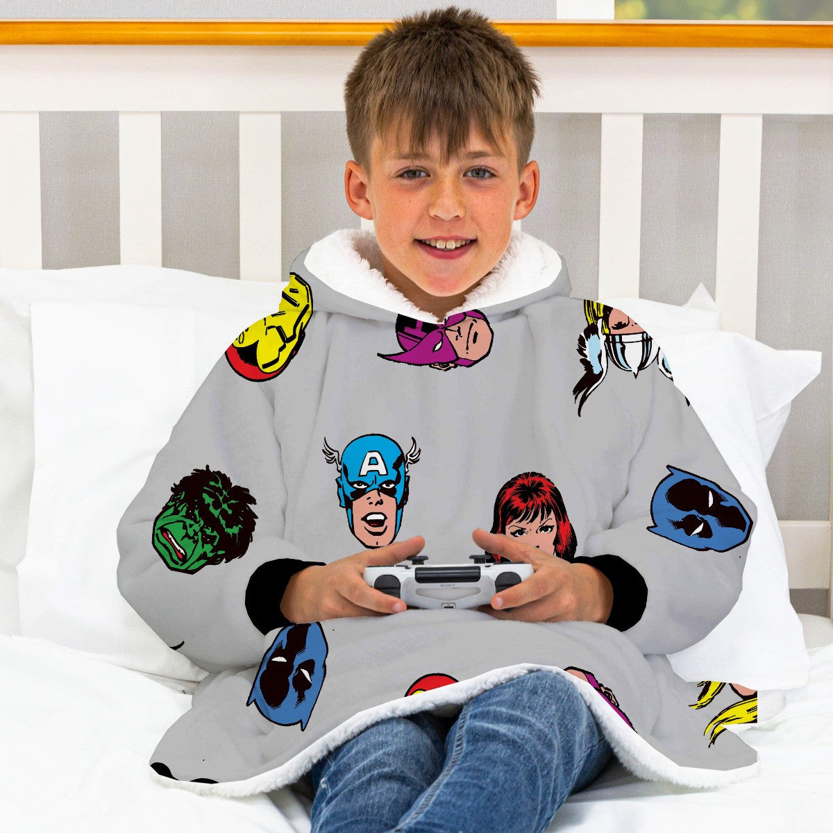 Marvel Comics Hoodie Blanket, Kids - Grey 🇬🇧