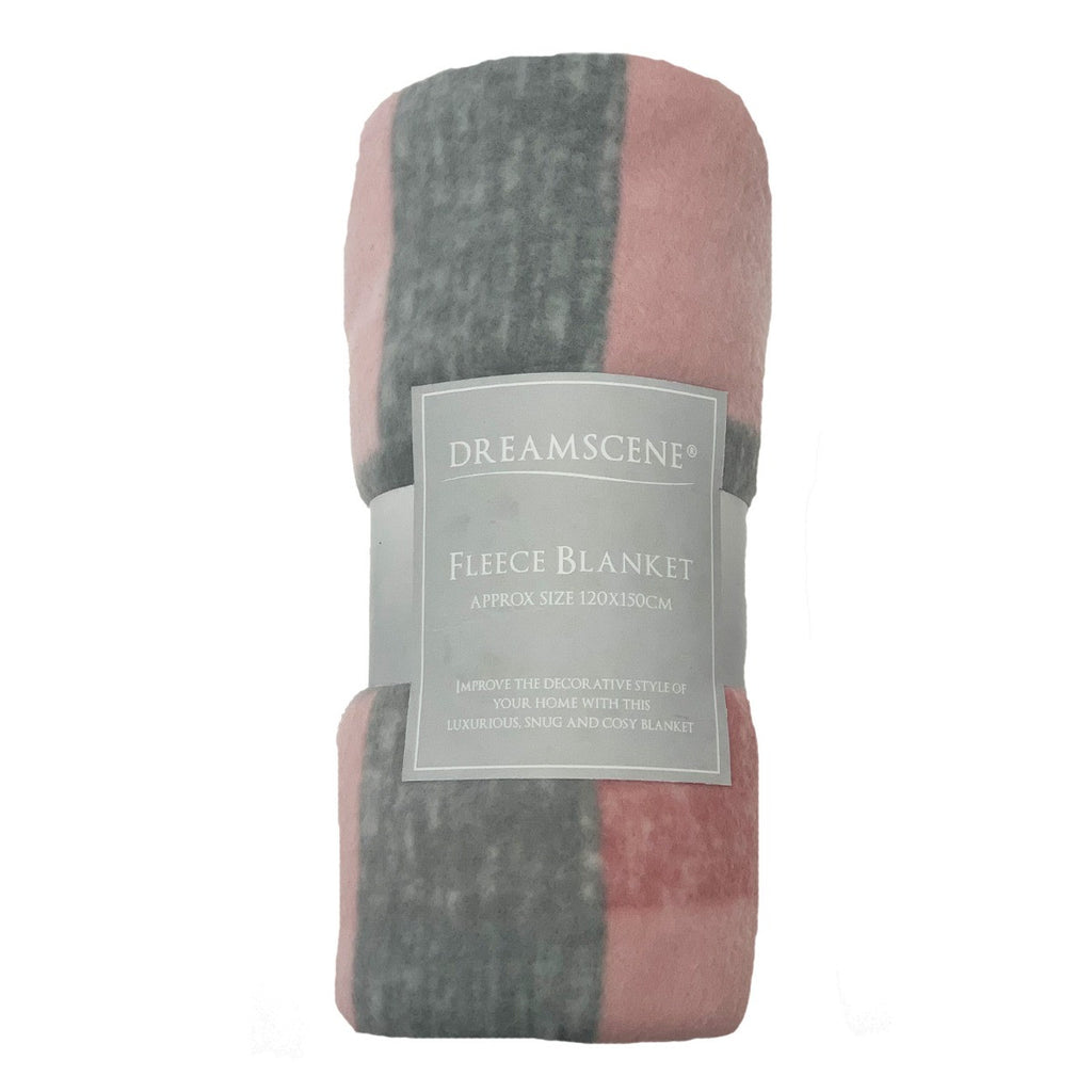 Tartan Check Fleece Throw - Blush Pink/Grey 🇬🇧