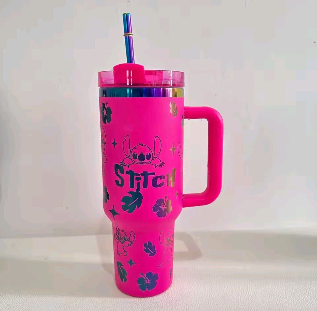 Cartoon inspired 40oz tumbler mug with handle and straw - stainless steel insulated 🇨🇳