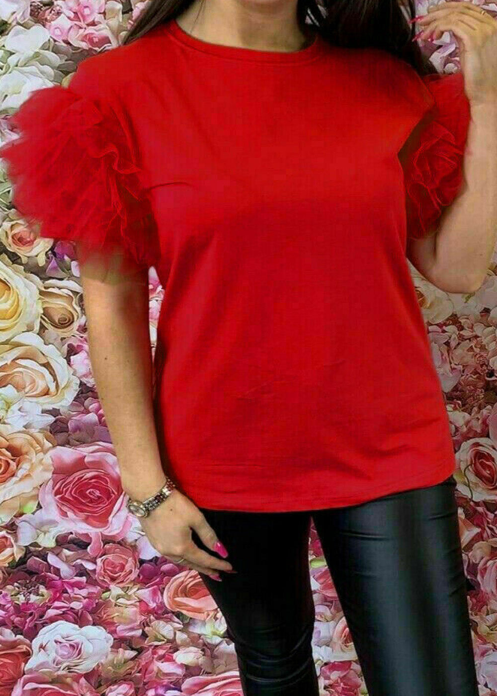 Ruffle Mesh Puff Sleeve Top 🇬🇧