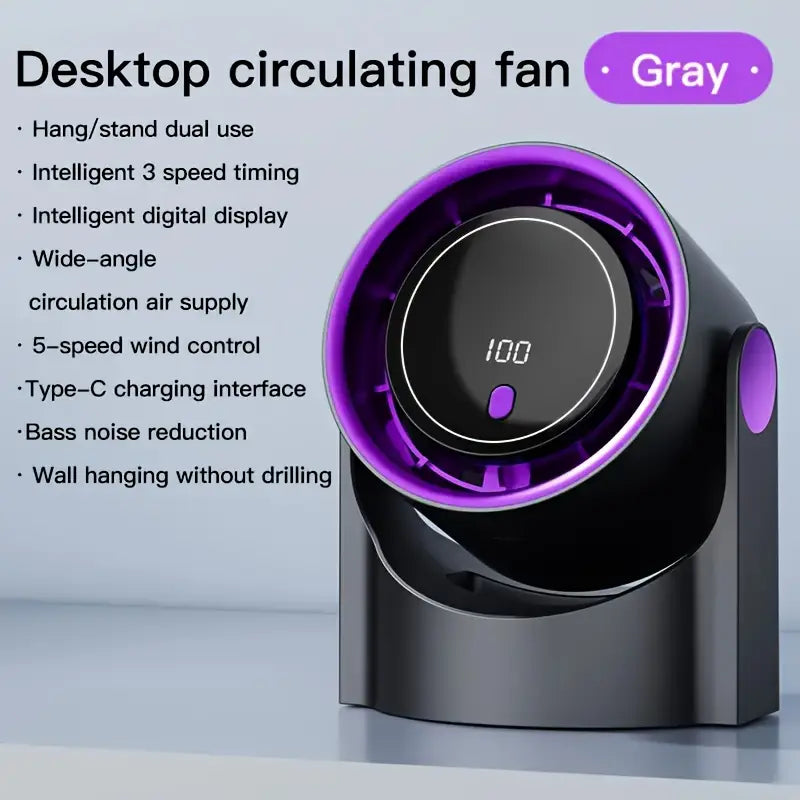 100 speed adjustable high speed turbine fan digital display rechargeable USB Fan - wall mountable 🇨🇳