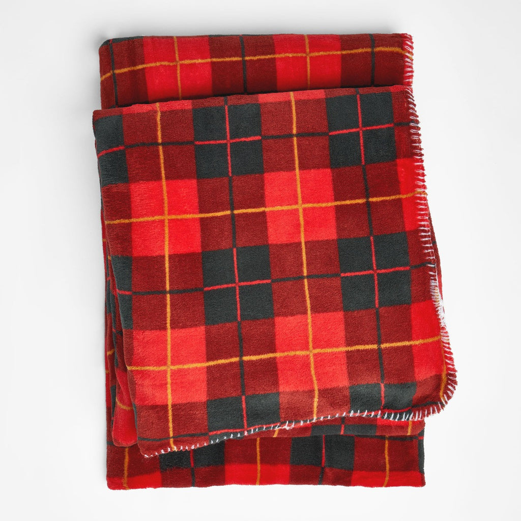 Large Tartan Sherpa Flannel Fleece Throw Blanket, Check Red - 130 x 160cm 🇬🇧