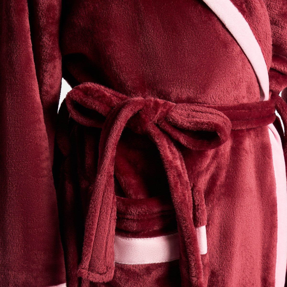 Flannel Fleece Piped Edge Dressing Gown, Adults - Burgundy/Pink 🇬🇧