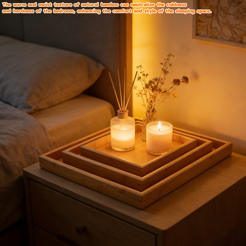 3PCS Wooden Trays Set Bamboo Serving Trays Food Platter for Eating Dinner Tea Dessert Snacks 🇬🇧